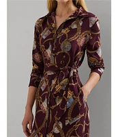 Lauren Ralph Lauren Crepe Belting-Print Long Sleeve Shirt Midi Dress