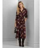 Lauren Ralph Lauren Crepe Belting-Print Long Sleeve Shirt Midi Dress