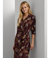 Lauren Ralph Lauren Crepe Belting-Print Long Sleeve Shirt Midi Dress