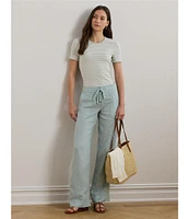 Lauren Ralph Lauren Flat Front Mid Rise Drawcord Waist Pants