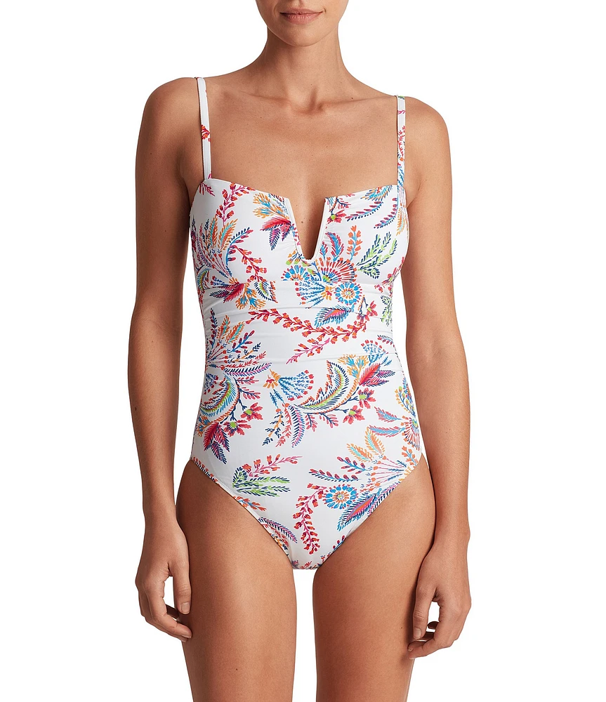 Lauren Ralph Lauren Fleurette V-Wire Neck One Piece Swimsuit