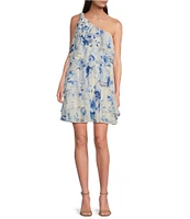 Lauren Ralph Lauren Floral Georgette Bow One Shoulder Sleeveless Ruffle Mini Dress