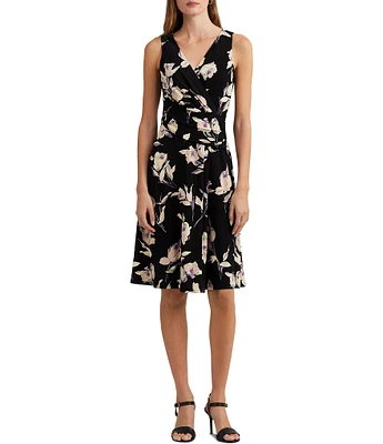 Lauren Ralph Lauren Floral Jersey Knit Surplice V-Neck Sleeveless Dress