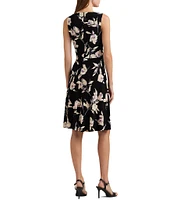 Lauren Ralph Lauren Floral Jersey Knit Surplice V-Neck Sleeveless Dress