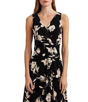 Lauren Ralph Lauren Floral Jersey Knit Surplice V-Neck Sleeveless Dress