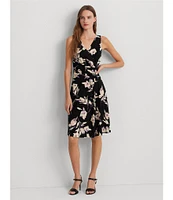 Lauren Ralph Lauren Floral Jersey Knit Surplice V-Neck Sleeveless Dress