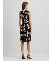 Lauren Ralph Lauren Floral Jersey Knit Surplice V-Neck Sleeveless Dress