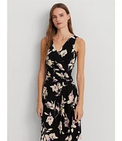 Lauren Ralph Lauren Floral Jersey Knit Surplice V-Neck Sleeveless Dress