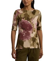 Lauren Ralph Lauren Floral Boat Neck Elbow Sleeve Tee