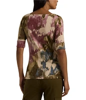 Lauren Ralph Lauren Floral Boat Neck Elbow Sleeve Tee