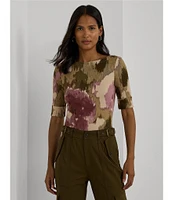 Lauren Ralph Lauren Floral Boat Neck Elbow Sleeve Tee