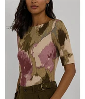 Lauren Ralph Lauren Floral Boat Neck Elbow Sleeve Tee