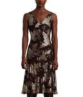 Lauren Ralph Lauren Floral Metallic Jacquard V-Neck Sleeveless Dress