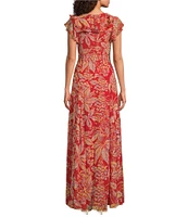 Lauren Ralph Lauren Floral Print Crinkle Georgette V-Neck Ruffle Trim A-Line Maxi Dress