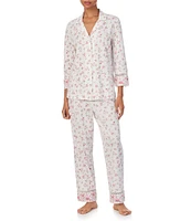 Lauren Ralph Lauren Floral Print 3/4 Sleeve Notch Collar Knit Pajama Set