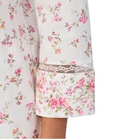 Lauren Ralph Lauren Floral Print 3/4 Sleeve Notch Collar Knit Pajama Set