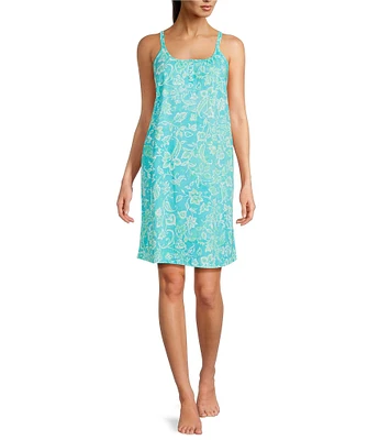 Lauren Ralph Lauren Floral Print Double Strap Scoop Neck Knit Short Nightgown