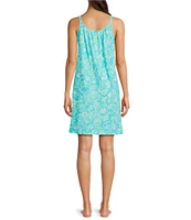 Lauren Ralph Lauren Floral Print Double Strap Scoop Neck Knit Short Nightgown
