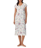 Lauren Ralph Lauren Floral Print Flutter Sleeve Ruffle Neck Jersey Knit Ballet Nightgown