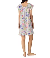 Lauren Ralph Lauren Floral Print Flutter Sleeve Scoop Neck Woven Short Nightgown