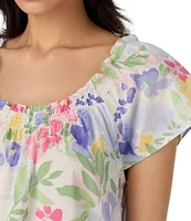 Lauren Ralph Lauren Floral Print Flutter Sleeve Scoop Neck Woven Short Nightgown