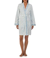 Lauren Ralph Lauren Floral Print Long Kimono Sleeve Wrap Short Robe