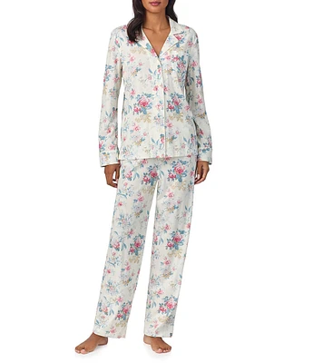 Lauren Ralph Lauren Floral Print Long Sleeve Notch Collar Long Pant Knit Pajama Set