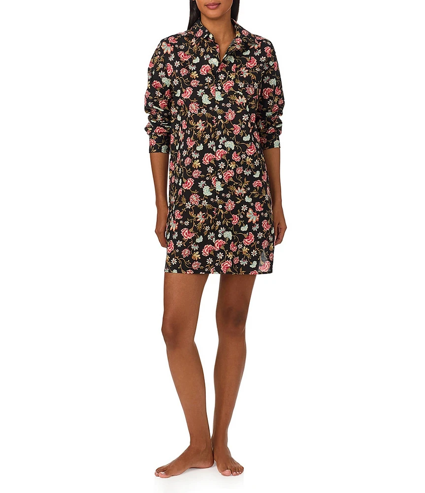 Lauren Ralph Lauren Floral Print Long Sleeve Notch Collar Sleepshirt