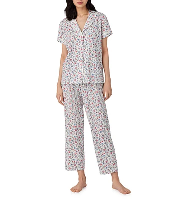 Lauren Ralph Lauren Ditsy Floral Print Short Sleeve Notch Collar Knit Cropped Pajama Set