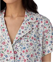 Lauren Ralph Lauren Ditsy Floral Print Short Sleeve Notch Collar Knit Cropped Pajama Set
