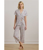 Lauren Ralph Lauren Ditsy Floral Print Short Sleeve Notch Collar Knit Cropped Pajama Set