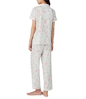Lauren Ralph Lauren Floral Print Short Sleeve Notch Collar Knit Cropped Pajama Set