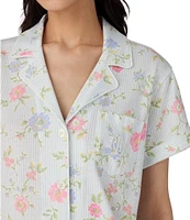 Lauren Ralph Lauren Floral Print Short Sleeve Notch Collar Knit Cropped Pajama Set