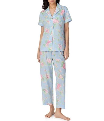 Lauren Ralph Lauren Floral Print Short Sleeve Button Front Notch Collar Woven Cropped Pajama Set