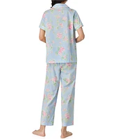 Lauren Ralph Lauren Floral Print Short Sleeve Button Front Notch Collar Woven Cropped Pajama Set