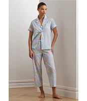 Lauren Ralph Lauren Floral Print Short Sleeve Button Front Notch Collar Woven Cropped Pajama Set