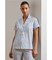 Lauren Ralph Lauren Floral Print Short Sleeve Button Front Notch Collar Woven Cropped Pajama Set