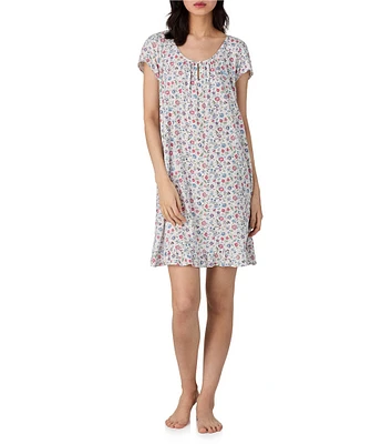 Lauren Ralph Lauren Floral Print Short Sleeve Scoop Neck Knit Nightgown