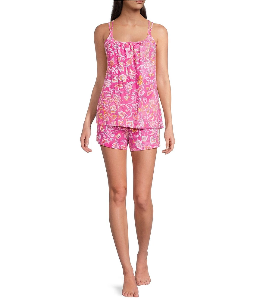Lauren Ralph Lauren Floral Sleeveless Double Strap Scoop Neck Knit Shorty Pajama Set