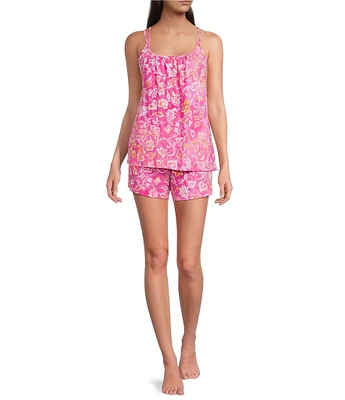 Lauren Ralph Lauren Floral Sleeveless Double Strap Scoop Neck Knit Shorty Pajama Set