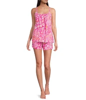 Lauren Ralph Lauren Floral Sleeveless Double Strap Scoop Neck Knit Shorty Pajama Set