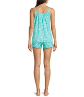 Lauren Ralph Lauren Floral Sleeveless Double Strap Scoop Neck Knit Shorty Pajama Set