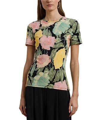 Lauren Ralph Lauren Floral Stretch Cotton Crew Neck Short Sleeve T-Shirt