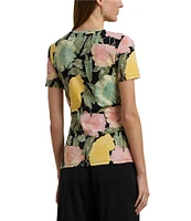 Lauren Ralph Lauren Floral Stretch Cotton Crew Neck Short Sleeve T-Shirt