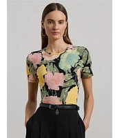 Lauren Ralph Lauren Floral Stretch Cotton Crew Neck Short Sleeve T-Shirt