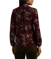 Lauren Ralph Lauren Floral Stretch Jersey Tie-Neck Long Sleeve Top