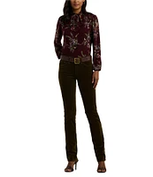 Lauren Ralph Lauren Floral Stretch Jersey Tie-Neck Long Sleeve Top