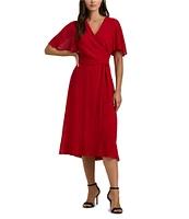 Lauren Ralph Lauren Flutter Sleeve Georgette Faux Wrap Midi Dress