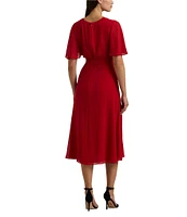 Lauren Ralph Lauren Flutter Sleeve Georgette Faux Wrap Midi Dress