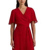 Lauren Ralph Lauren Flutter Sleeve Georgette Faux Wrap Midi Dress